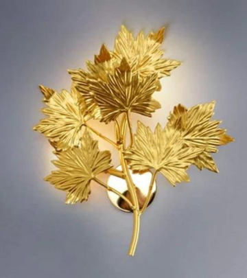 PLUM Postmodern Maple Leaf Shape Golden Aluminum Frosted Finish Bracket 2-lights Wall Sconce