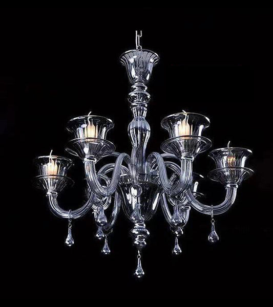 De Nova Classic Chandelier in Clear Cristallo Glass, Murano Glass Chandelier with Floral Elements, Clear Chandelier