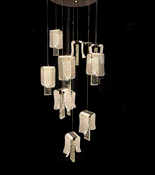 Revelle Chandelier suspended as a cluster of multiple pendants.